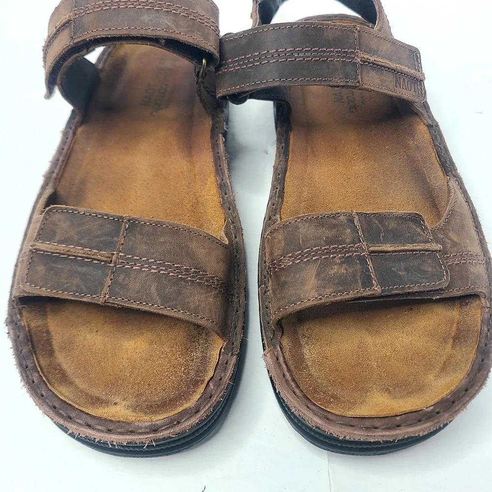 Naot Arthur Brown Leather Crazy Horse Men's Sandals Adjustable Strap EU 43 US 10